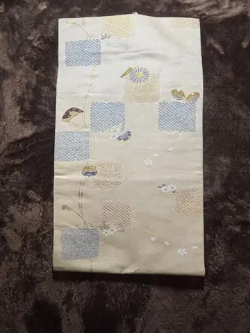 나고야 오비 꽃무늬 기하학 패턴 베이지 계열