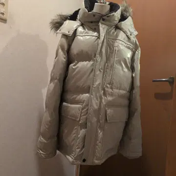 남성용 후드 부착 라이트 그레이 다운 자켓