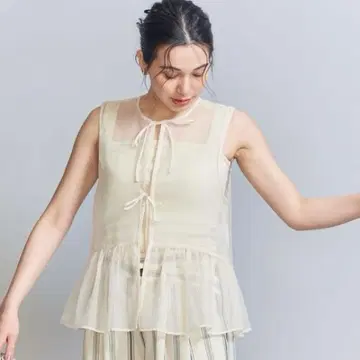 UNITED ARROWS 오간자 개더 베스트 아이보리