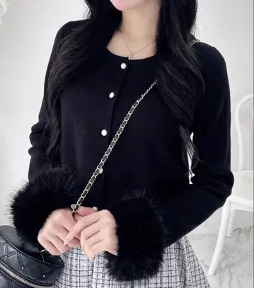 INGNI [WEB 한정판] 소매 에코 퍼 니트 가디건