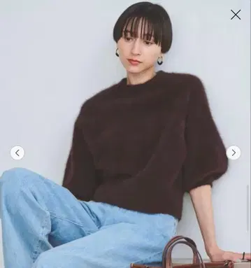 UNITED ARROWS 폭스 캐시미어 퍼프 하프 슬리브 니트