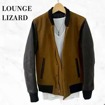 lounge lizard 가죽 소매 바시티 자켓 울 가죽 스타디움 자켓