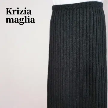크리치아 마그리아 울 혼방 리브 니트 타이트 스커트 블랙 빅 사이즈 46