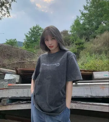 wanderwang 다크 그레이 오버 사이즈 T셔츠