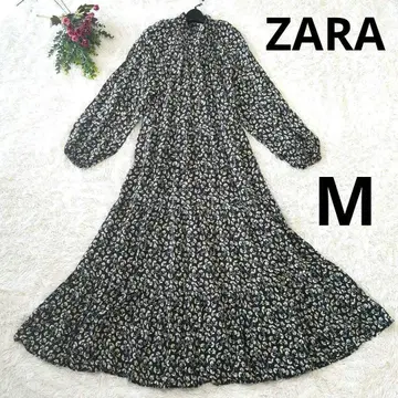 ZARA 꽃무늬 롱 원피스 긴팔 블랙 계열 티어드 A라인
