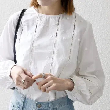 SHIPS any 플라워 모티브 사다리 레이스 크루넥 블라우스