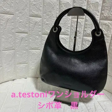 a. testoni 블랙 가죽 원 숄더 주름 가죽
