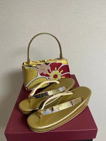 성인식 후리소데 호몬기 기모노 [조리 백 세트] 골드/꽃무늬