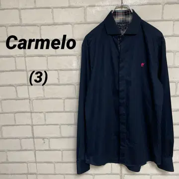 Carmelo 카르멜로 긴팔 셔츠 체크 절개 낙타 자수 네이비