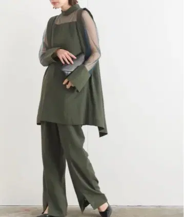 테라스 시스루 튜닉 블라우스 + 센터 핀턱 팬츠 상하의 2