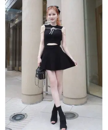 Darich 허리 오픈 스트링 니트 미니 원피스 FL