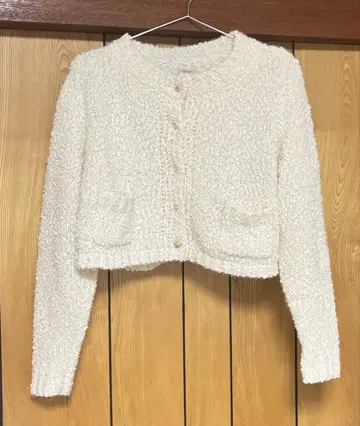 flower 버블 니트 가디건 화이트
