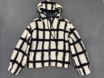 후드 부착 체크 무늬 플리스 자켓