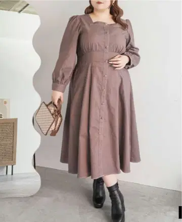 쿠레트 미사용 배색 스티치 스퀘어넥 원피스 3L