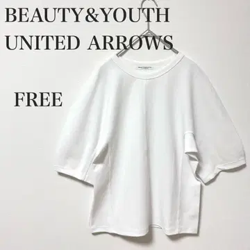 유나이티드 애로우즈 코튼 블렌드 커브 슬리브 티셔츠 풀오버 화이트