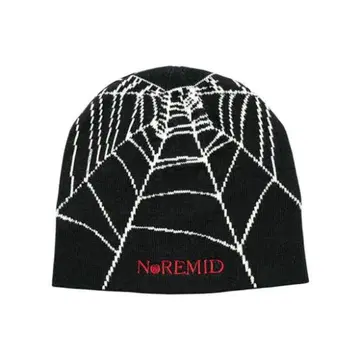 NoREMID 거미줄 디자인 니트 모자 스티커 포함