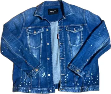 다크 블루 페인트 가공 데님 자켓