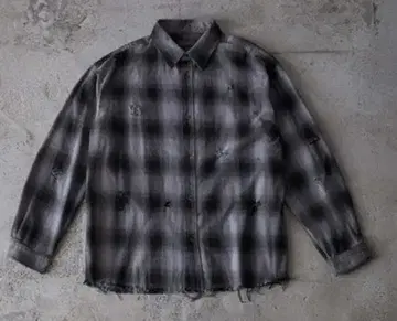 [ CLEL ] 빈티지 디자인 데미지 체크 셔츠