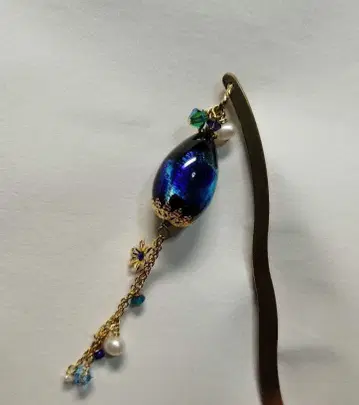 시미즈자카 유리관 헤어콤 반딧불이 유리 블루 물방울 teftef