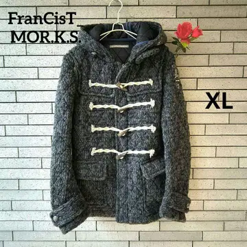 [] 새상품급 울 더플 코트 그레이 믹스 XL