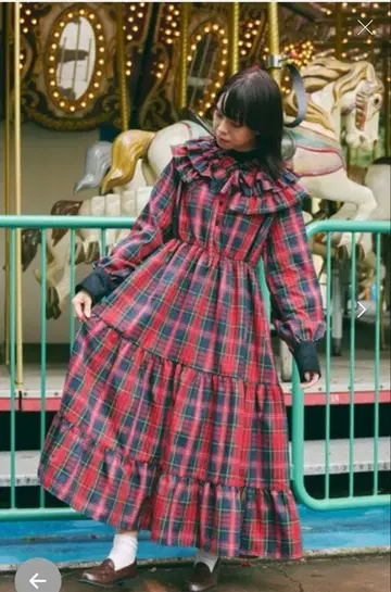 kutir 빨간색 체크 타탄 체크 원피스
