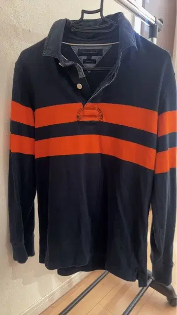 TOMMY HILFIGER 네이비 오렌지 피케 셔츠 L
