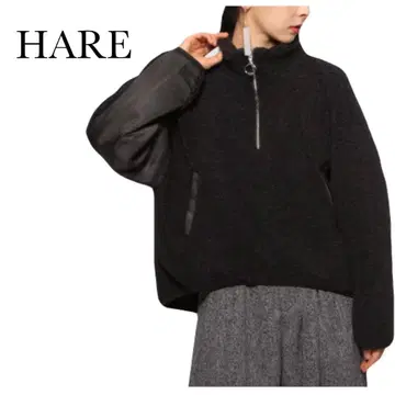 HARE 하레 하프 ZIP 보아 풀오버 블랙 상의