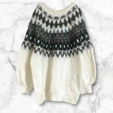프릭스스토어 긴팔 니트 스웨터 아가일 무늬 Free 화이트