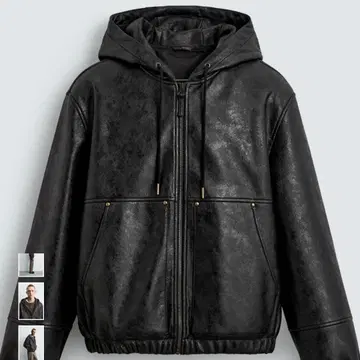 ZARA 인조 가죽 후디드 자켓