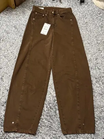 ZARA TRF 미드 라이즈 배기 배럴 데님 팬츠 브라운