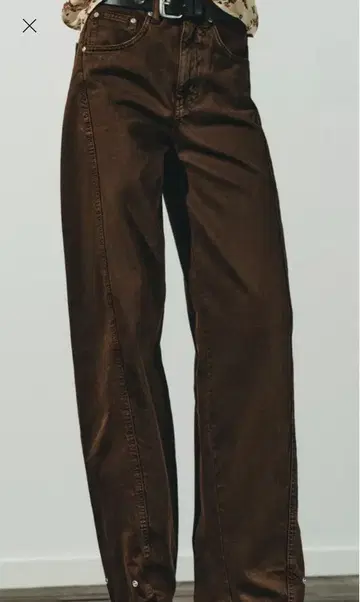 ZARA TRF 미드 라이즈 배기 배럴 데님 팬츠 브라운