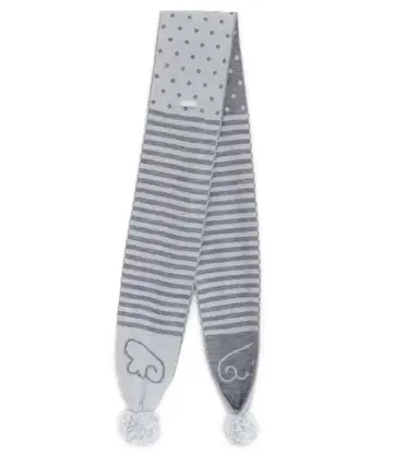 Hugyourskin 그레이 스트라이프 패턴 폼폼 포함 머플러 무신사