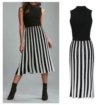 립시 슬리브리스 니트 원피스 스트라이프