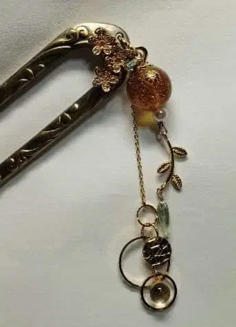 시미즈자카 유리관 헤어콤 오렌지 귤 구슬 teftef