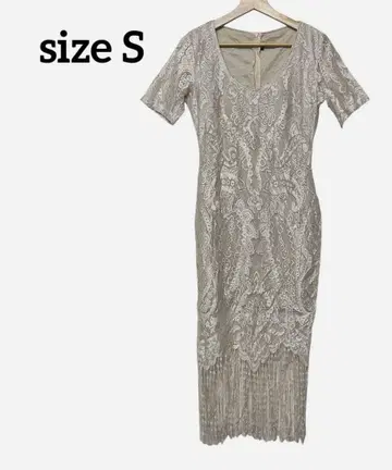 베이지 레이스 프린지 드레스 [ S ] 꽃무늬 엘레강트 경사 파티