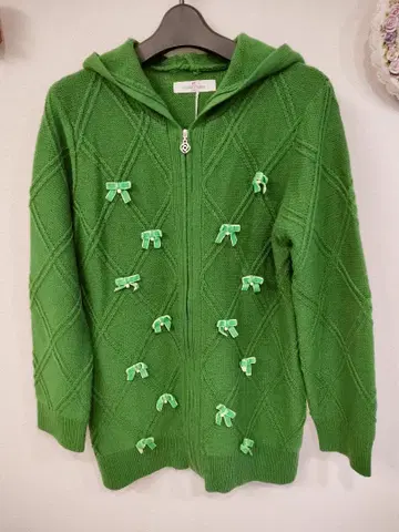 [비스콘티] 신택 정가 17490엔 리본 장식 그린 집업 가디건