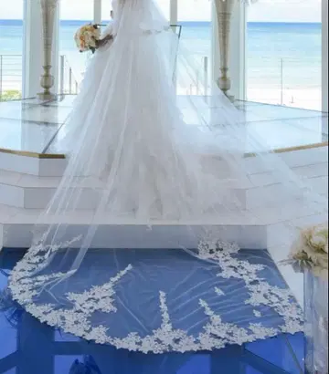 롱 베일 3m 꽃무늬 레이스 얼굴 주변 레이스 포함