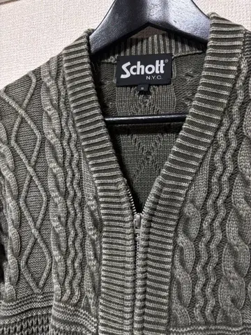 Schott 케이블 니트 가디건 올리브 그린