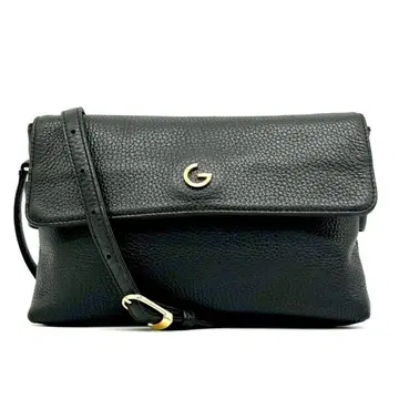 거의 미사용 그레 주름 가죽 로고 숄더백 블랙