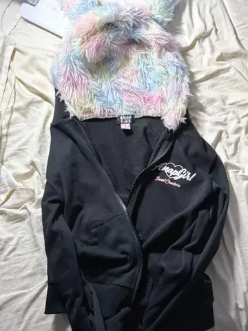 ANAP GIRL 후드 부착 후드티 S 블랙/파스텔 컬러