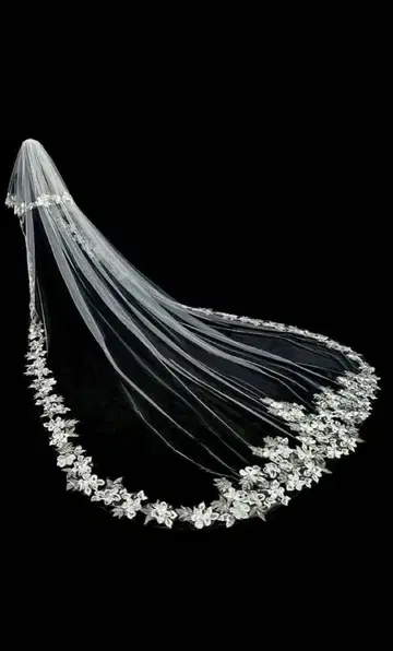 꽃무늬 자수 튤 웨딩 베일