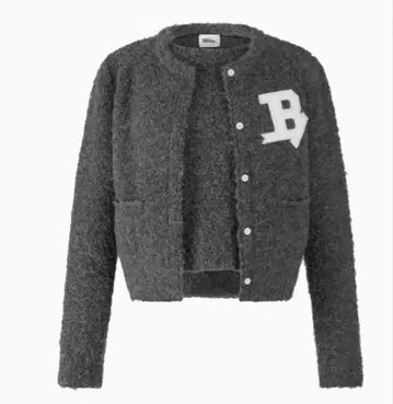 bibiy 그레이 B 자수 크롭 가디건