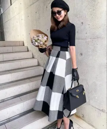 셰리에 sheller 블록 체크 스커트 체크 깅엄