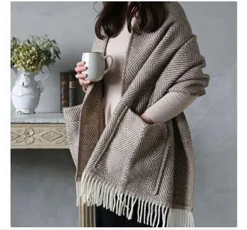 라푸안칸크리 니트 숄 클리닝 완료 브라운 화이트