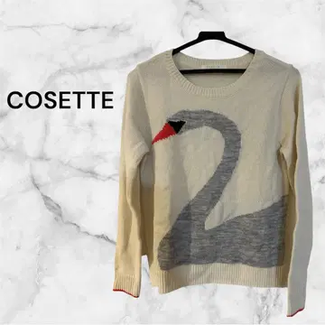COSETTE 백조 패턴 니트 스완 패턴 스웨터 소매 밑단 빨간색 라인
