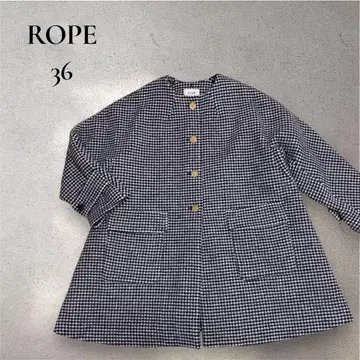 [ ROPE ] 하자품 노카라 멜톤 A라인 미들 코트 하운드투스 패턴