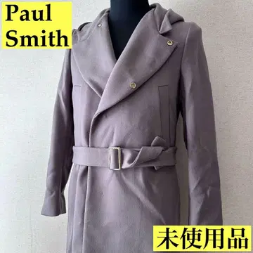 [ 미사용품 ] PaulSmith 벨트 부착 울 후데트 롱 코트