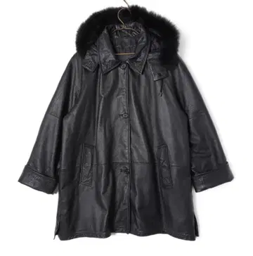 블랙 가죽 카 코트 퍼 후드 탈부착 가능