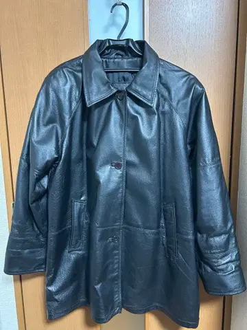 블랙 가죽 카 코트 퍼 후드 탈부착 가능