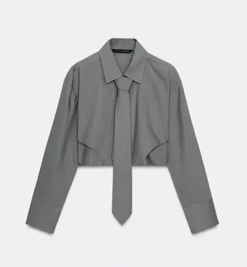 ZARA 크롭 포플린 셔츠 넥타이 디테일
